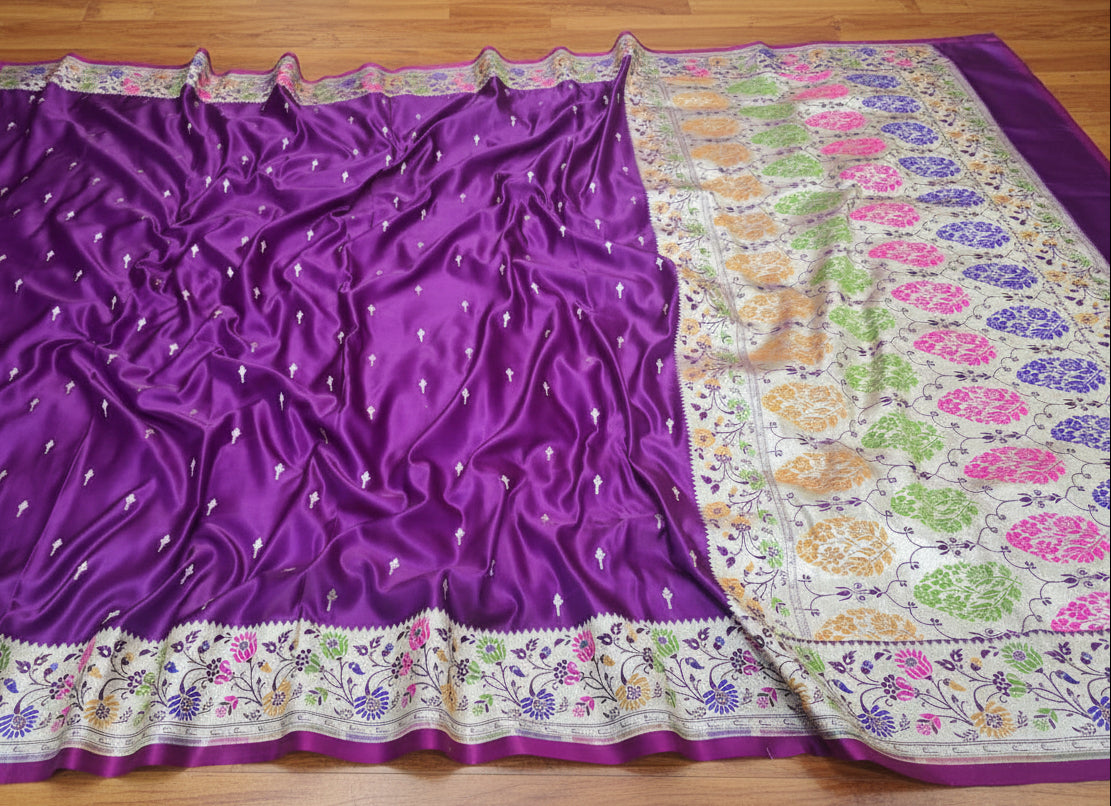 ✨ VLS 496 – Banarasi Mashru Katan Silk Saree with Meenakari Pallu & Border
