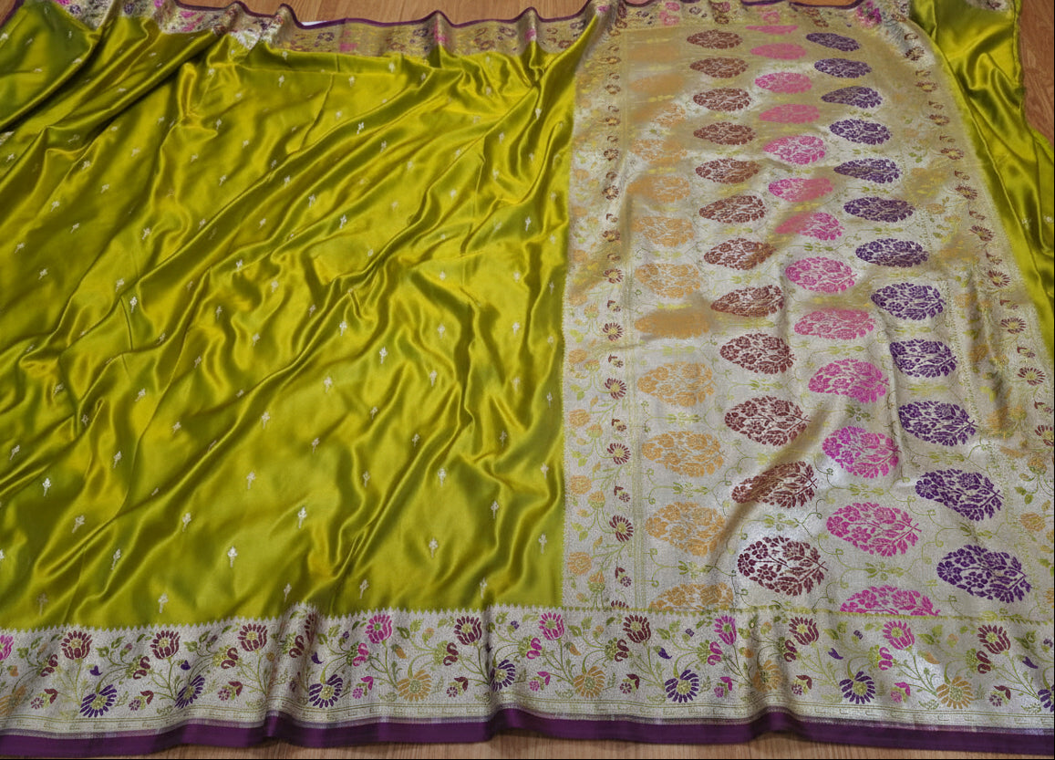 ✨ VLS 496 – Banarasi Mashru Katan Silk Saree with Meenakari Pallu & Border