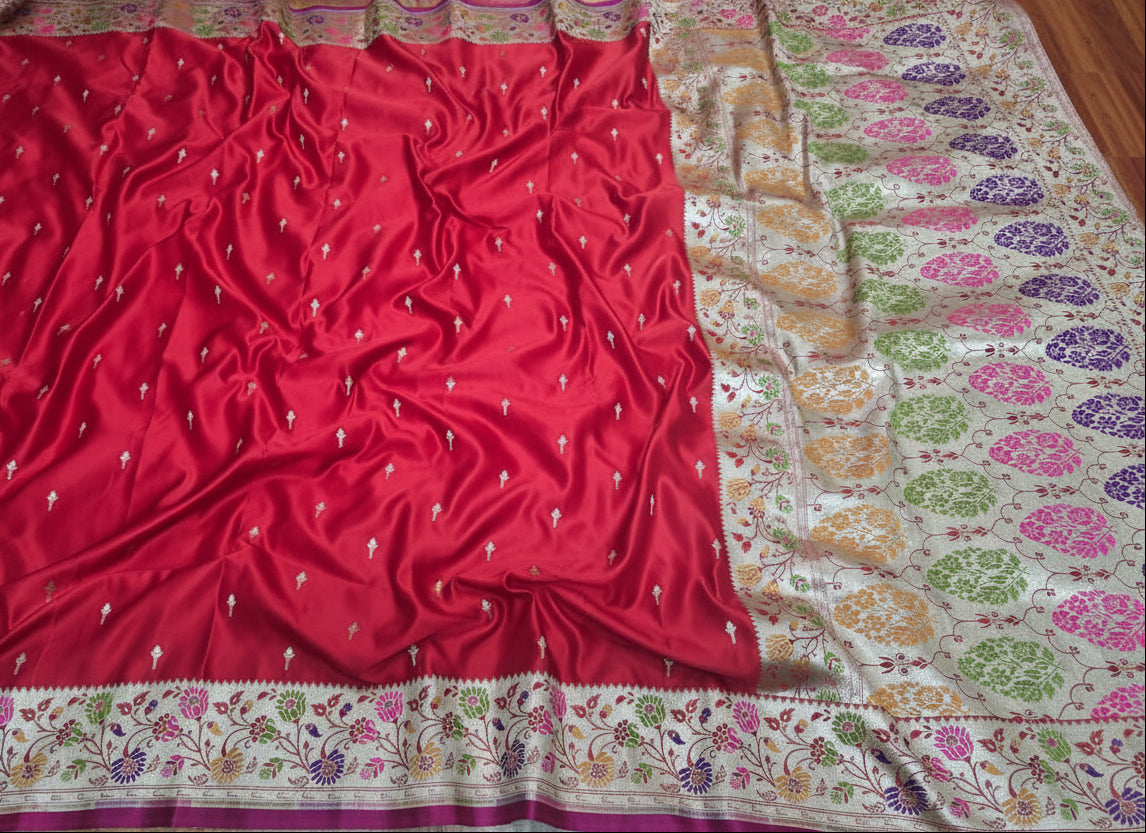 ✨ VLS 496 – Banarasi Mashru Katan Silk Saree with Meenakari Pallu & Border