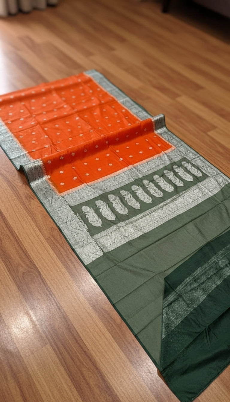 VLS-446 | Silver Zari Organza Soft Silk Saree with All-Over Ektara Booty