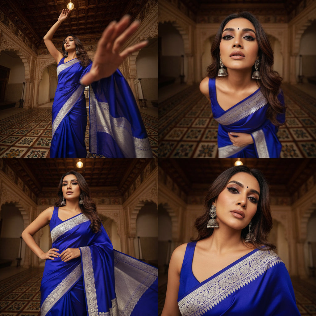👑 VLS 492 – Royal Blue Banarasi Mashru Katan Silk Saree
