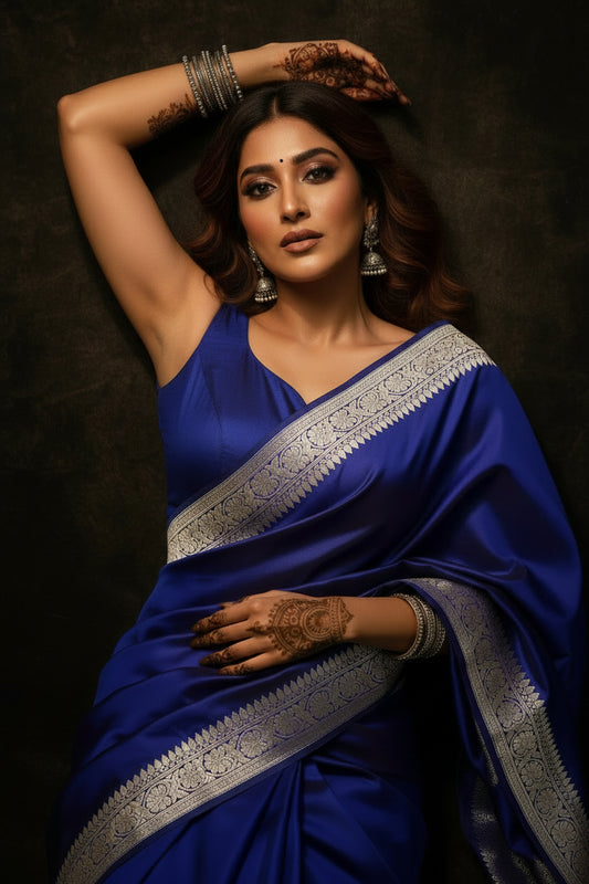 👑 VLS 492 – Royal Blue Banarasi Mashru Katan Silk Saree