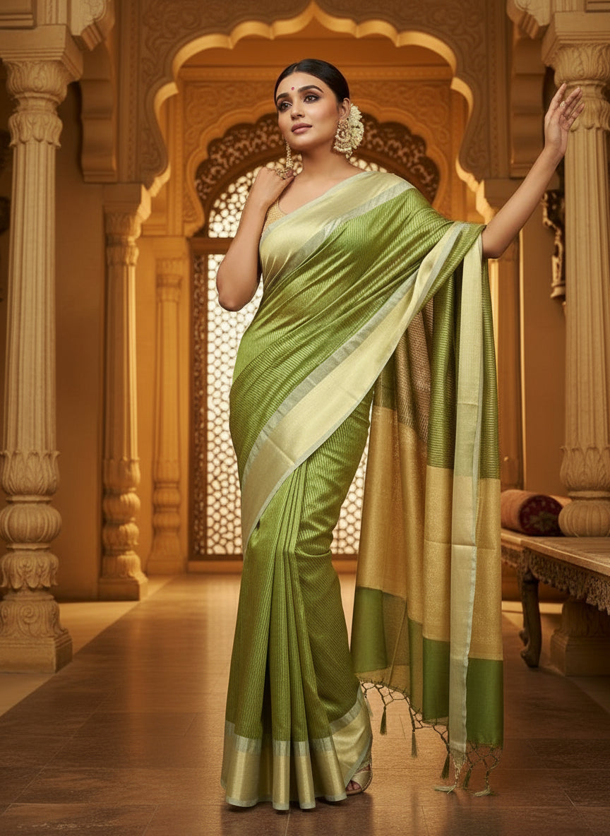 Glass Tissue Check Design Banarasi Saree – Grandeur Collection (VLS 450)