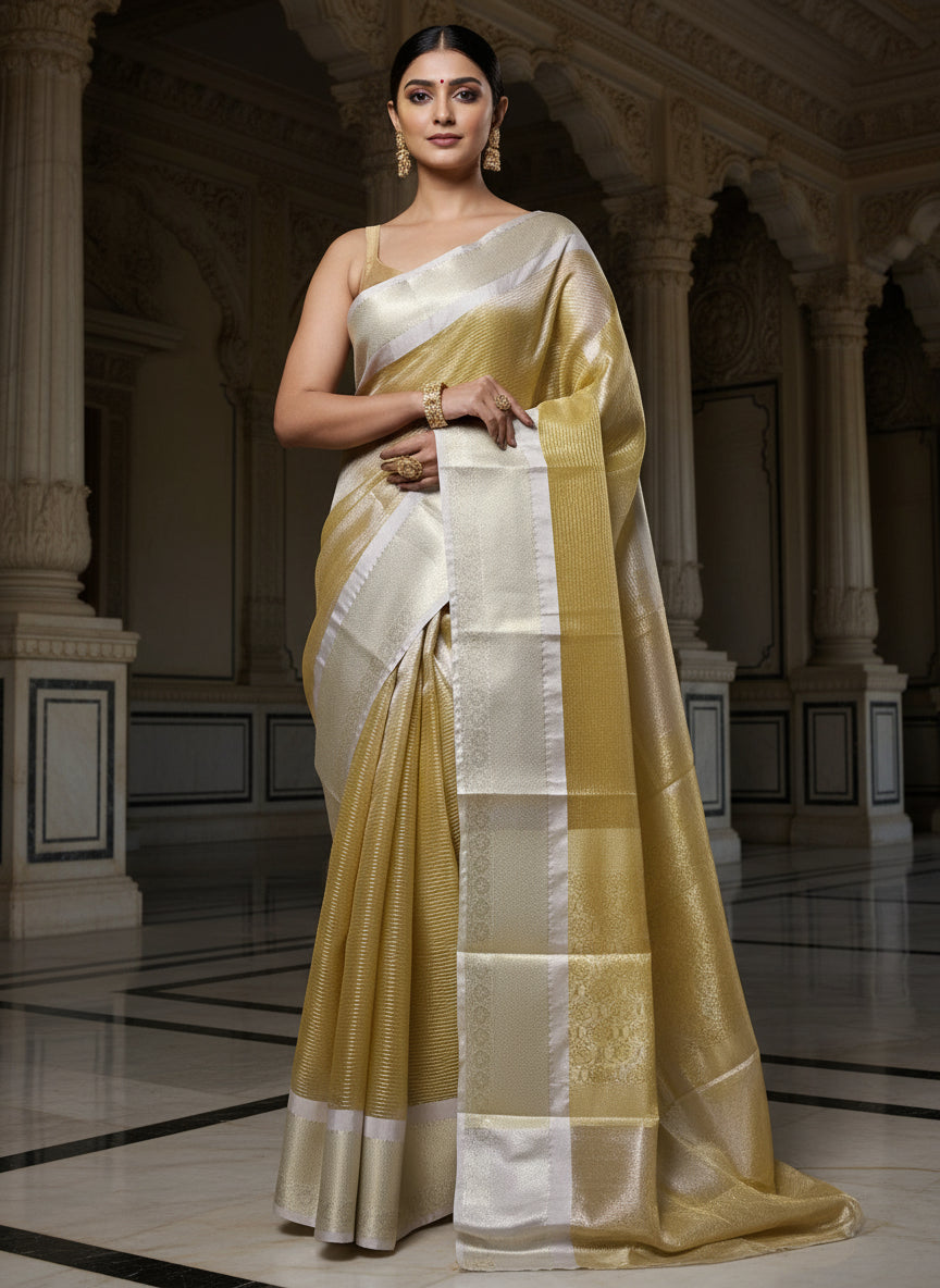 Glass Tissue Check Design Banarasi Saree – Grandeur Collection (VLS 450)