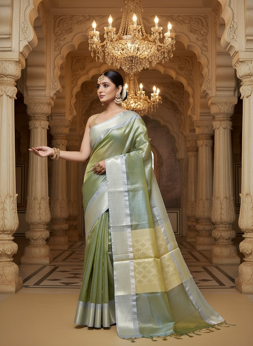 Glass Tissue Check Design Banarasi Saree – Grandeur Collection (VLS 450)