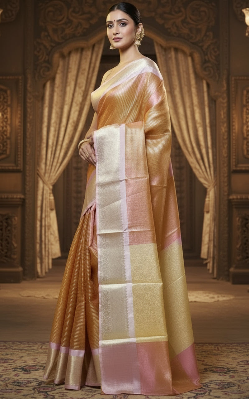Glass Tissue Check Design Banarasi Saree – Grandeur Collection (VLS 450)
