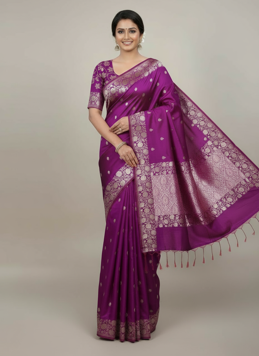✨ Banarasi Ektara Booty Katan Soft Silk Saree ✨  Code: VLS-445 | Exclusive on ZARIPALLU